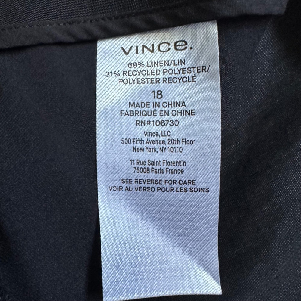 Vince Stretch Linen Crop Wide Leg Pants Black Plus Size 18 High Rise Side Zip - Picture 11 of 16